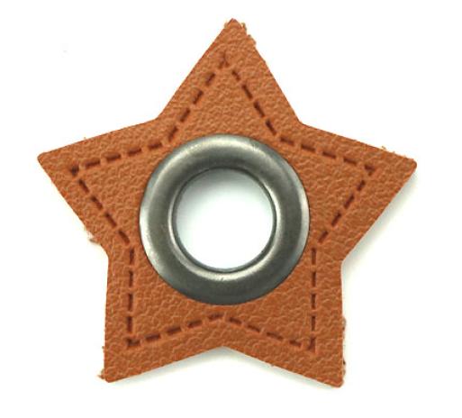 1 STÜCK STERN KuNSTLEDER ÖSEN Patch BRAUN  - 8mm - NICKEL