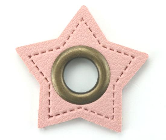 1 STÜCK STERN KuNSTLEDER ÖSEN Patch ROSA  - 11mm - BRONZE