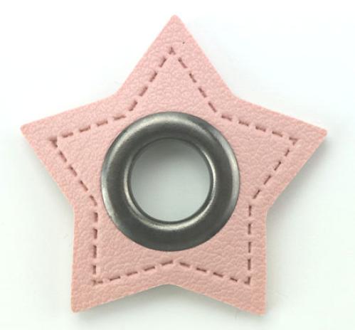 1 STÜCK STERN KuNSTLEDER ÖSEN Patch ROSA  - 8mm - NICKEL