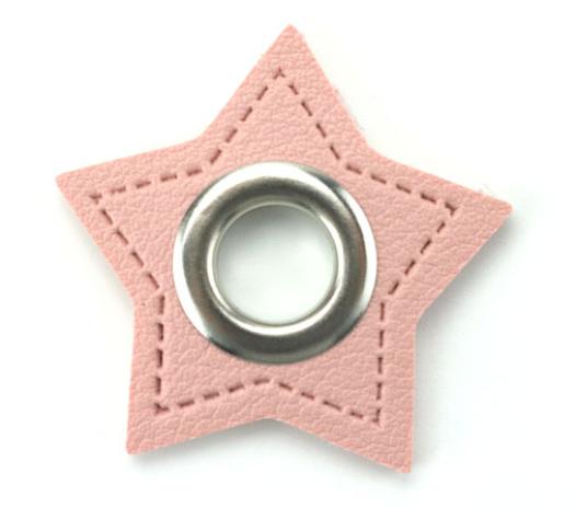 1 STÜCK STERN KuNSTLEDER ÖSEN Patch ROSA  - 11mm - SILBER