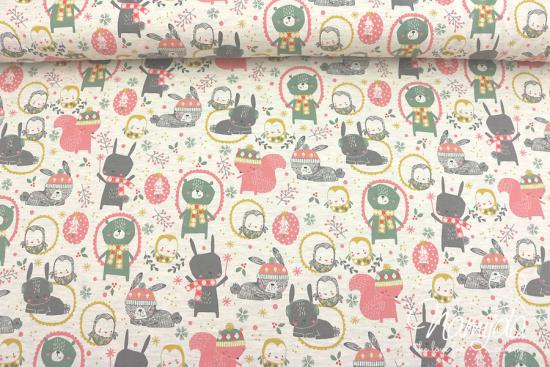 0,5 MTR. CUTIE X-MAS ANIMALS  SWEAT - HELLGRAU MELIERT ♥