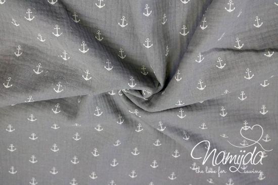 0,5 MTR. ♥ ANKER DouBLE GAUZE - GRAU - Baumwollstoff ♥