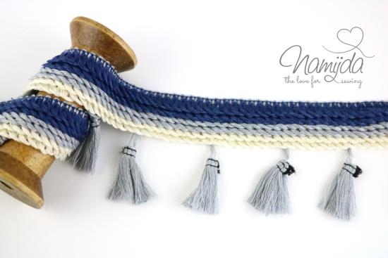 1 MTR. ♥ BOHO QUASTEN LoVE - NaVY/CREME - 7cm ♥