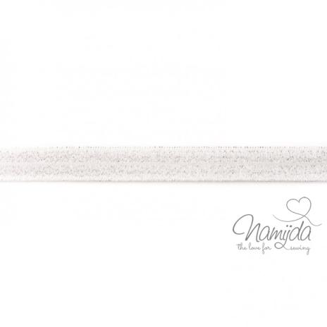 1 MTR. ♥ Elastisches Einfassband - GLITTER WEISS - Falzgummi ♥