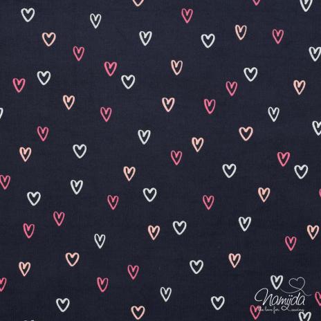 0,5 MTR. ♥ WEICHER FEINCORD GlITZER HEARTS NAVY  ♥