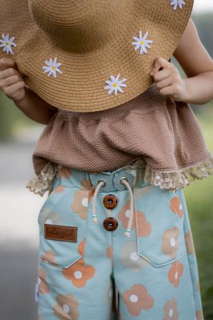 0,5 MTR. ♥ FRENCH TERRY - SOMMERSWEAT DAISY FLOWERS MINT/APRICOT ♥