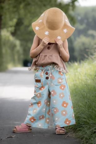 0,5 MTR. ♥ FRENCH TERRY - SOMMERSWEAT DAISY FLOWERS MINT/APRICOT ♥