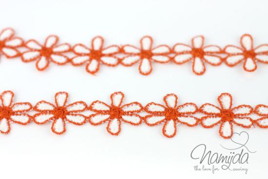 1 MTR. ♥ Gestickte BLumenborte - ORaNGE - 3cm ♥