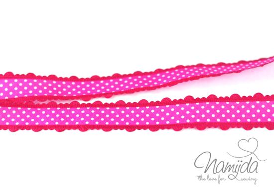 1Mtr. ♥DekoBand mit Spitze - gepunktet - Pink - 2,5cm♥