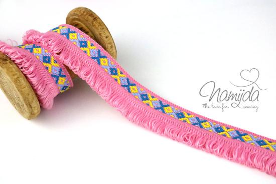 ♥1 Mtr. IBiZA Style Fransenborte RoSA - 2,5cm ♥