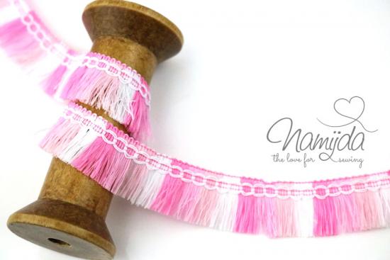 1 Mtr. MULTICOLOUR Fransenborte ROSA - 21mm