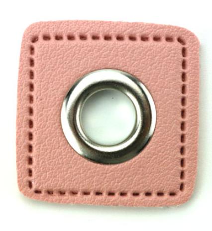 1 STÜCK KuNSTLEDER ÖSEN Patch ROSA  - 11mm - SILBER