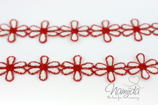 1 MTR. ♥ Gestickte BLumenborte - RoT - 3cm ♥