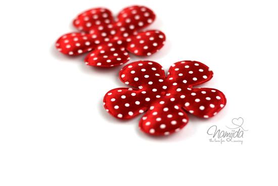 2 Stck. ♥Blumen Applikationen - 6,5cm - gepunktet - ROT♥