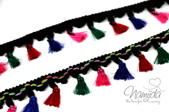 1 MTR. ♥ HIPPIE QUASTE - SCHWARZ - GRüN-PiNK-BLau-RoT ♥