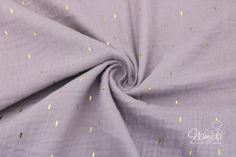 0,5 MTR. ♥ LiTTLE GOLDEN STRiPES  MuSSELIN - ALTMAUVE - DouBLE GAUZE ♥