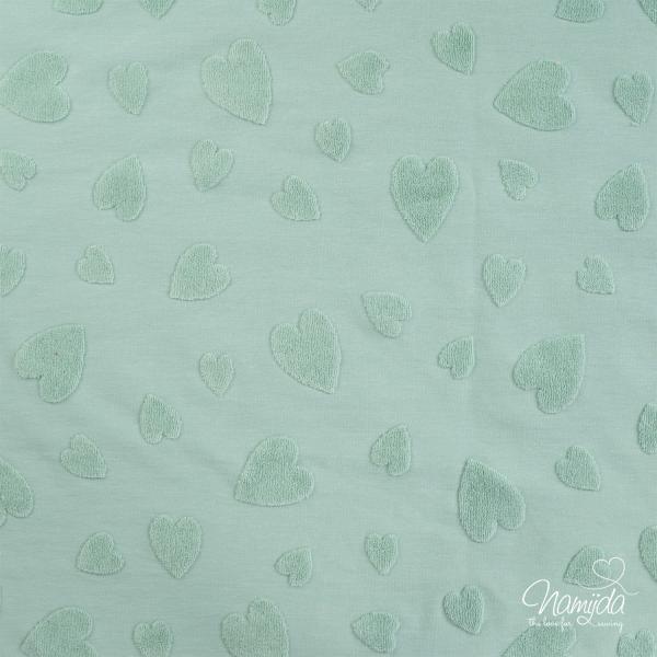 0,5 MTR. ♥ FROTTEE HEARTS JACQUARD DUSTY MINT ♥