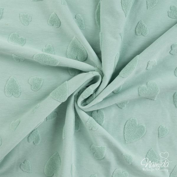 0,5 MTR. ♥ FROTTEE HEARTS JACQUARD DUSTY MINT ♥