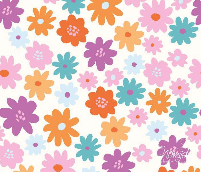 0,5 MTR. ♥ PAINTED FLOWERS JERSEY - MULTICOLOR ♥