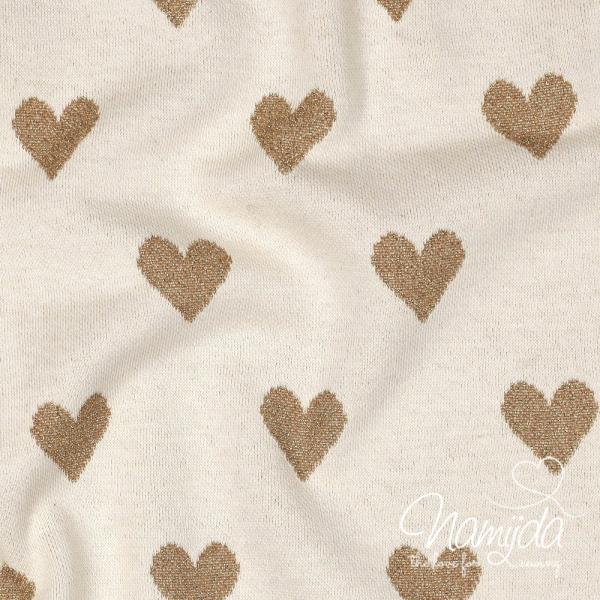 0,5 MTR. ♥ WEICHER FEINSTRICK JACQUARD MIT LUREX HERZEN - NATURAL ♥