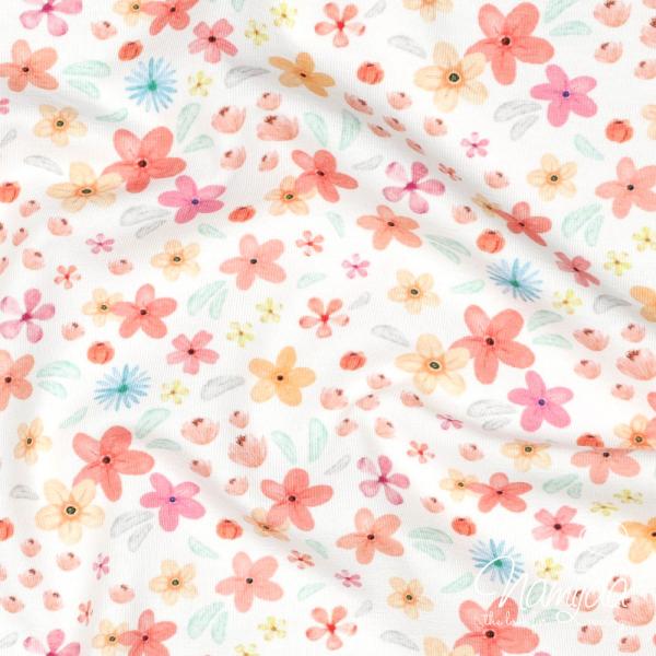 0,5 MTR. ♥ BIO JERSEY FLOWERS ROSE / APRICOT ♥