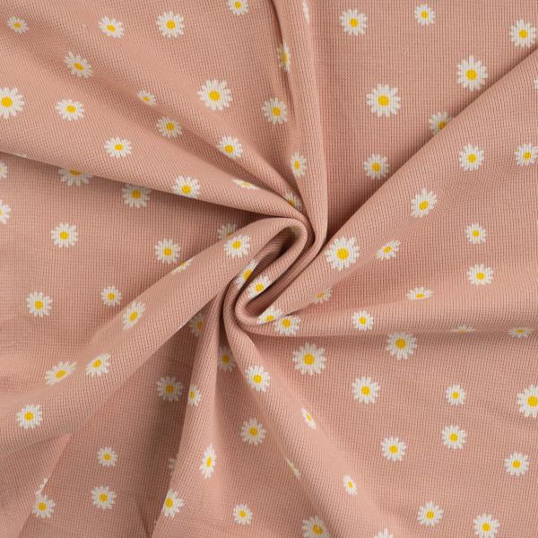 0,5 MTR. ♥ WAFFEL STRICKJERSEY - DAISIES DUSTY APRICOT ♥