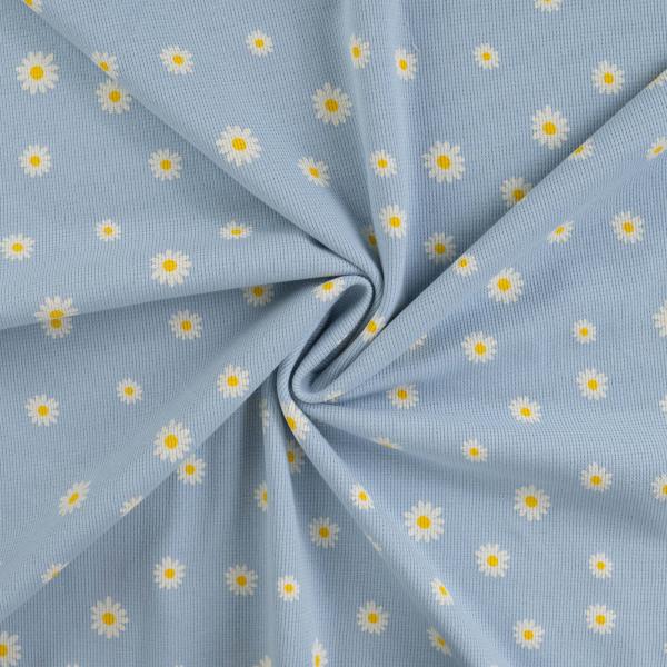 0,5 MTR. ♥ WAFFEL STRICKJERSEY - DAISIES DUSTY BLUE ♥