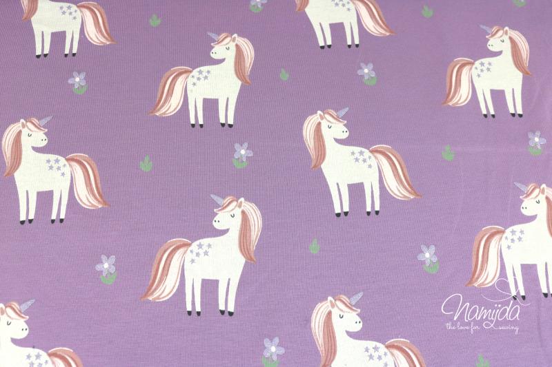 0,5 MTR. ♥ UNICORN GLITTER EINHORN JERSEY - FLIEDER ♥