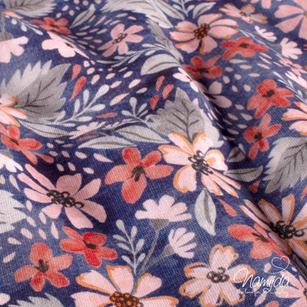 0,5 MTR. ♥ SOFT SWEAT AUTUMN FLOWERS NAVY ♥