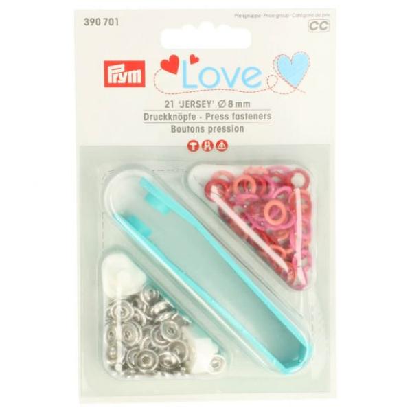 1 Packung - 21 PRYM LoVE  JERSEY Druckknöpfe - 8mm - rot 390701