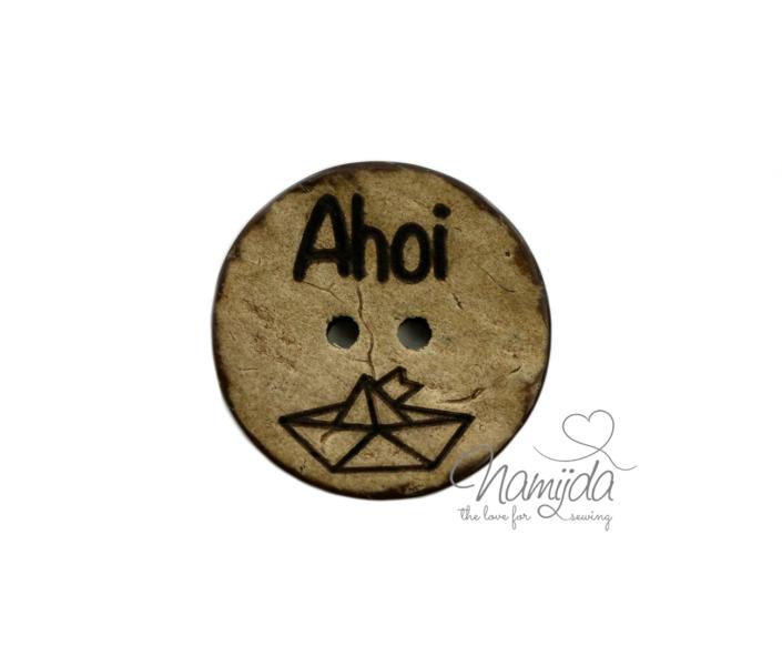 1 Stück ♥ EIGENPRODUKTION KOKOSKNOPF Ahoi SCHIFF - HOLZKNOPF - 22 mm ♥