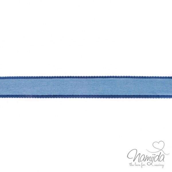 1 MTR. ♥Jeans Band mit dunkler Spitze - Hellblau 25mm ♥