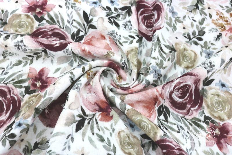 0,5 MTR. ♥ MUSSELIN ROSES & FLOWERS WEISS ♥