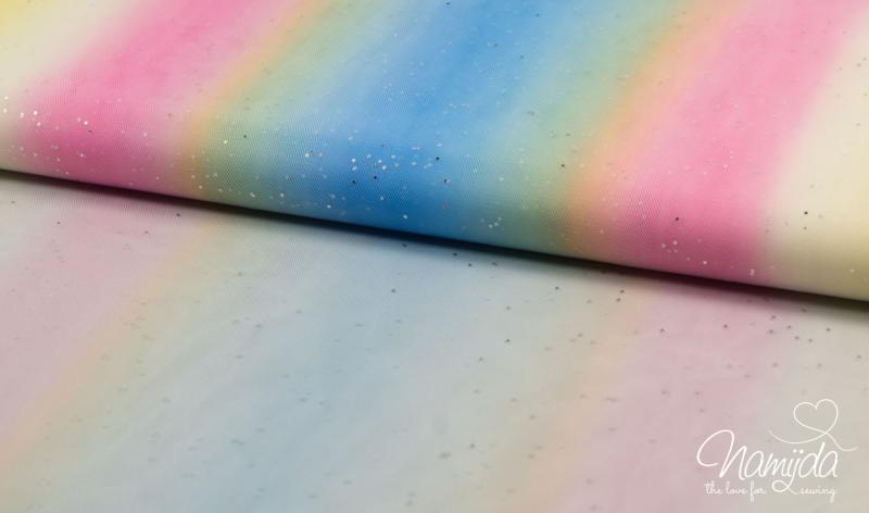 0,5 MTR. ♥ WEICHER SOFT *GLITZER* FARBVERLAUF RAINBOW MuLTICoLour TüLL ♥