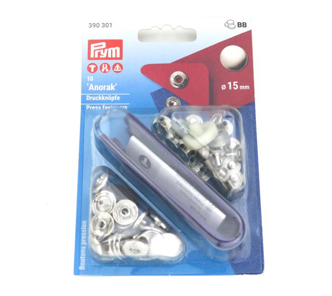 1 Packung - PRYM NÄHFREI DRUCKKNÖPFE ANORAK 15MM SILBER 390301