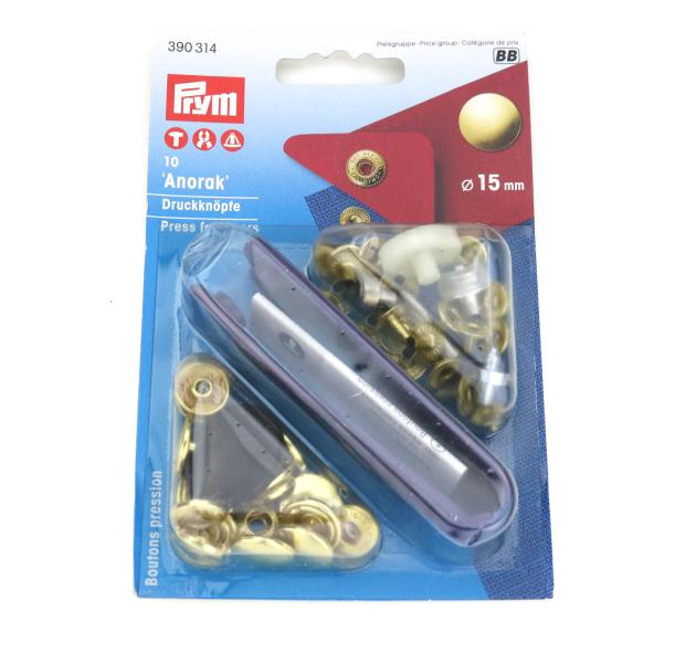 1 Packung - PRYM NÄHFREI DRUCKKNÖPFE ANORAK 15MM GOLD 390314