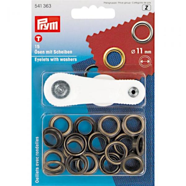 15 PRYM Ösen mit Scheiben - EYELETS - 11mm - BRONZE - 541363