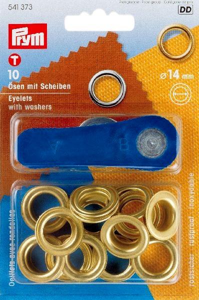 10 PRYM Ösen mit Scheiben - EYELETS - 14mm - Gold 541373