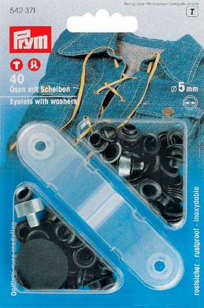 40 PRYM Ösen mit Scheiben - EYELETS - 5mm - Schwarz 542371