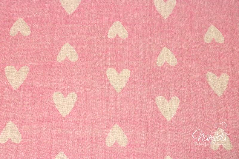 0,5 MTR. ♥ MUSSELIN DENIM HEARTS  ROSA ♥