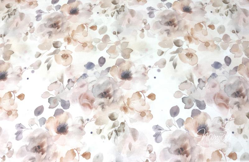 0,5 MTR. BIO JERSEY AQUARELL FLOWERS ROSE/FLIEDER