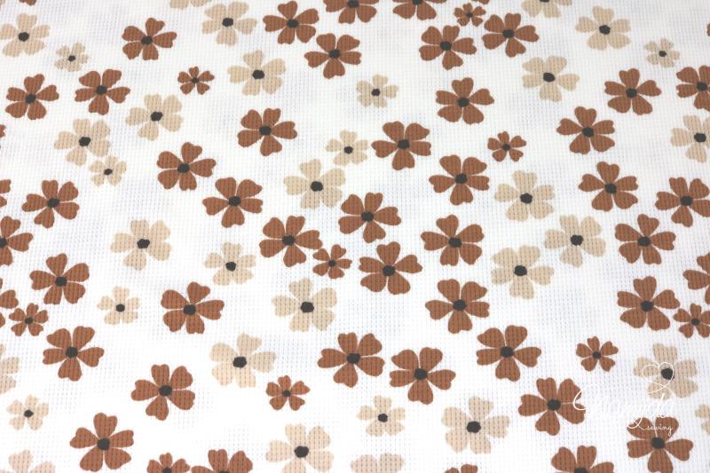 0,5 MTR. ♥ WAFFEL STRICKJERSEY - FLOWERS CREME/BRAUN ♥