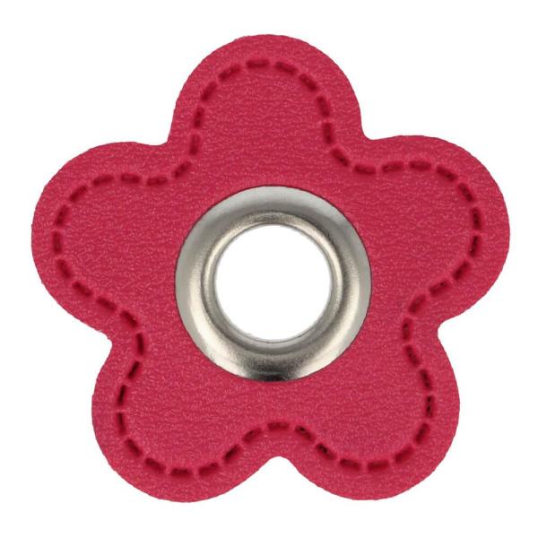 1 STÜCK KuNSTLEDER ÖSEN Patch BLUME PINK - 8mm - SILBER