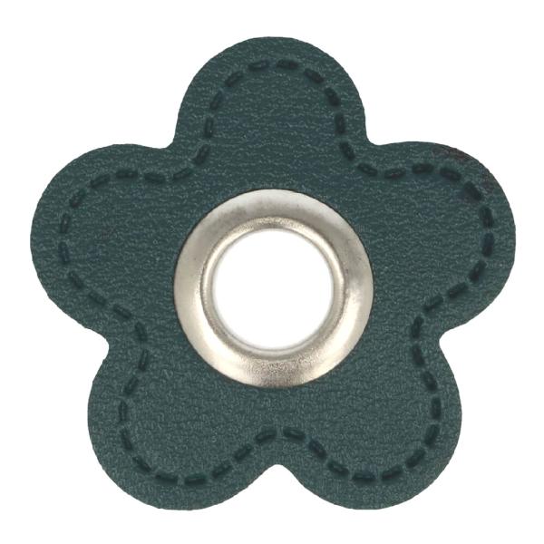 1 STÜCK KuNSTLEDER ÖSEN Patch BLUME PETROL - 8mm - SILBER