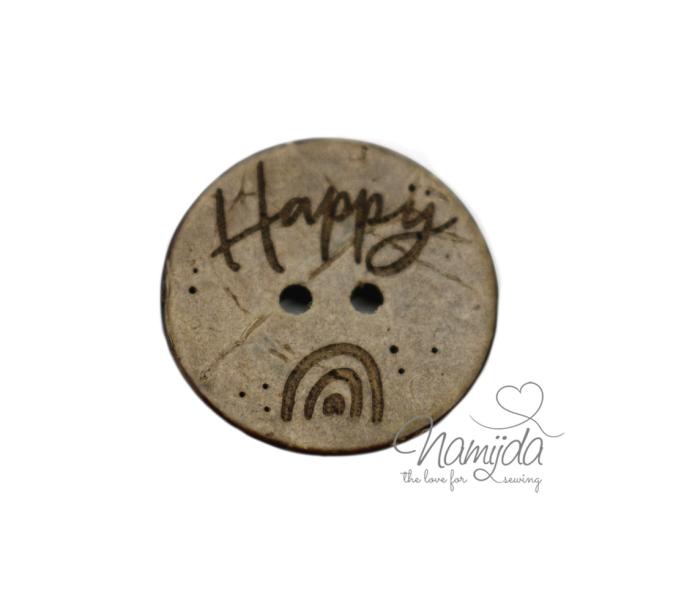 1 Stück ♥ EIGENPRODUKTION KOKOSKNOPF Happy...  - HOLZKNOPF - 22mm ♥