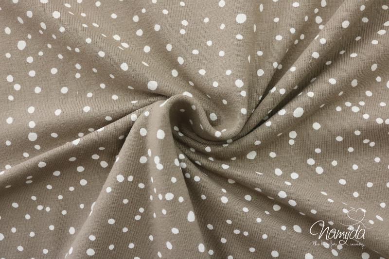 0,5 MTR. ♥ Jersey Different Dots  Taupe / Weiss - Punktejersey ♥