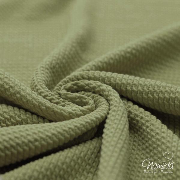 0,5 MTR. ♥ MINI WAFFEL ZOPFMUSTER STRICKJERSEY - KHAKI LIGHT ♥