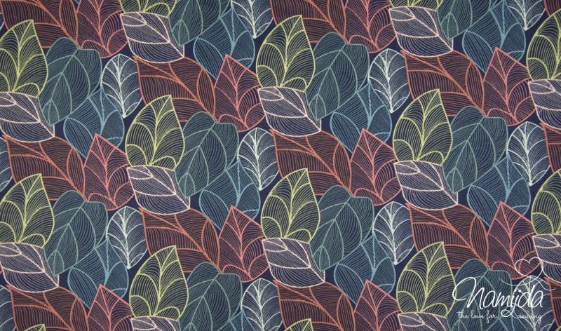 0,5 MTR. ♥ LEAVES NAVY FRENCH TERRY