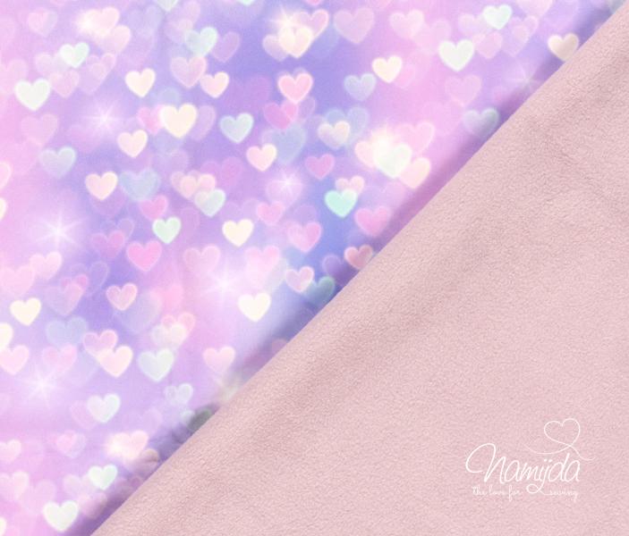 0,5 MTR. ♥ SOFTSHELL LOVELY HEARTS MULTICOLOR FLIEDER ♥