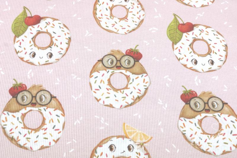 0,5 MTR. ♥ RIPPSTRICK JERSEY FUNNY DONUTS - ALTROSE - BREITE 100 CM  ♥